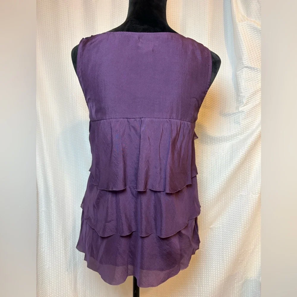 J. Crew 100% silk plum purple ruffled layered sleeveless blouse tank top size 4